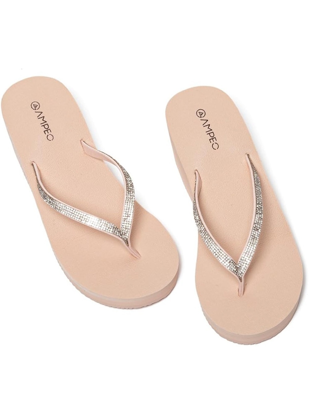 Women's Blush Pink Rhinestone Flip Flop Sandals